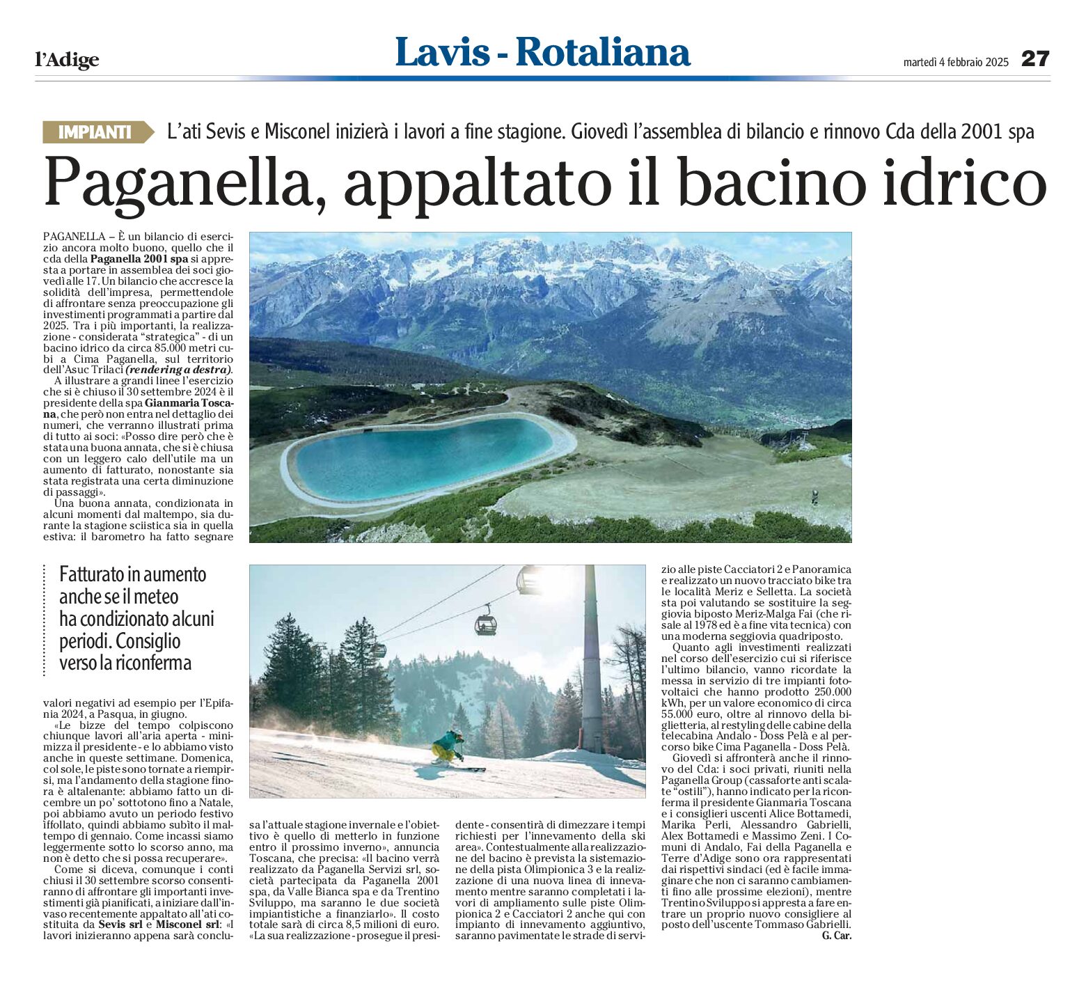 Paganella: appaltato il bacino idrico