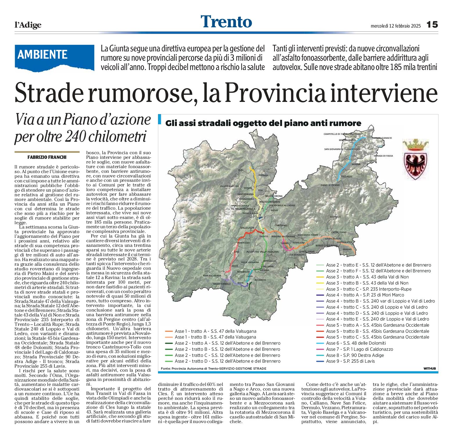 Strade rumorose, la Provincia interviene