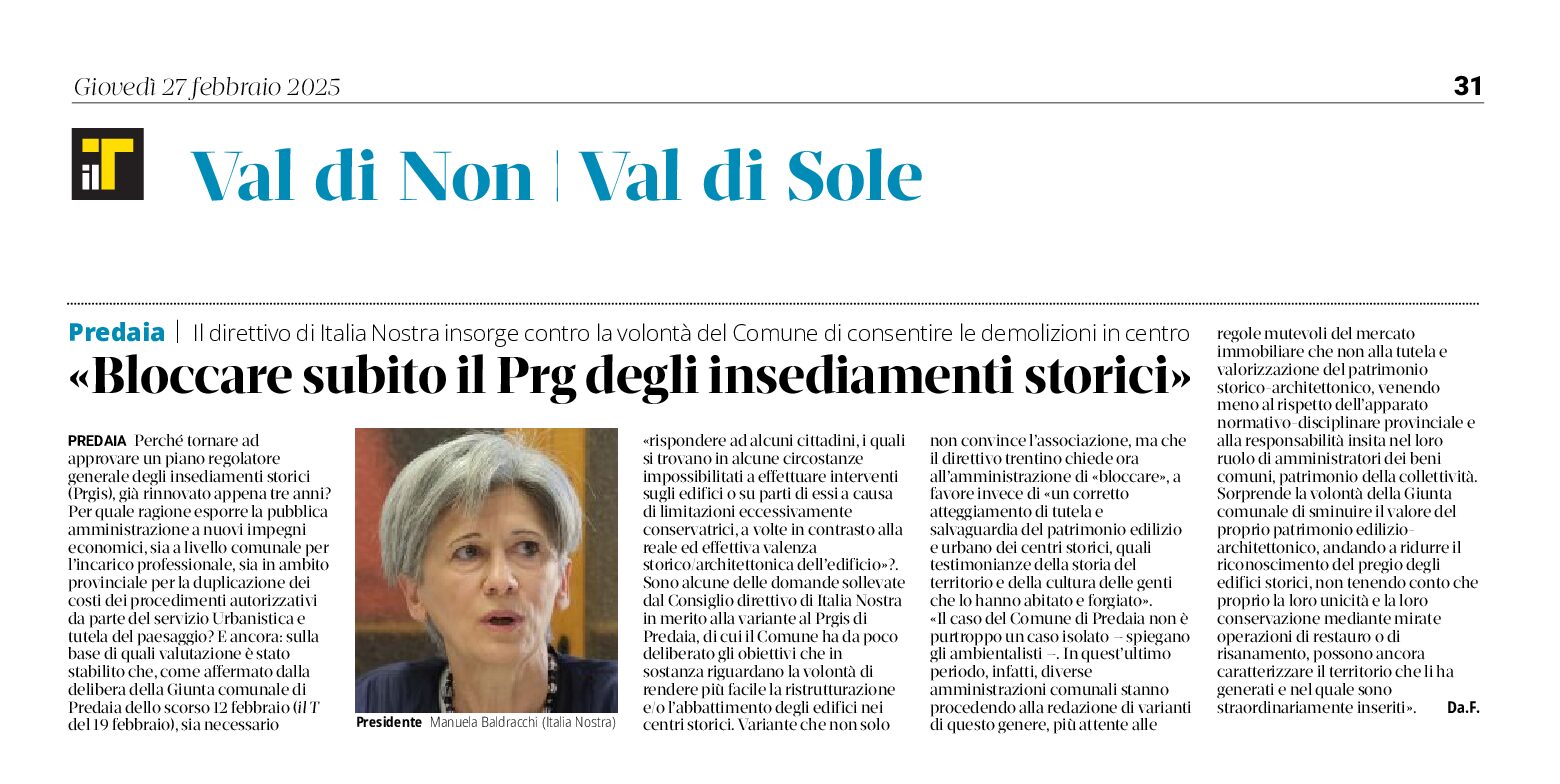 Predaia. Italia Nostra: bloccare il Prgis degli insediamenti storici