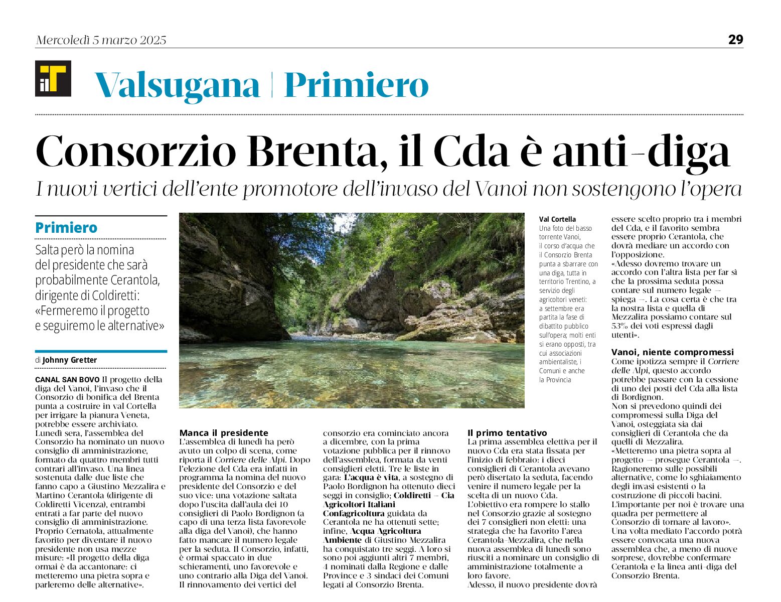 Consorzio del Brenta, Cda contro la diga