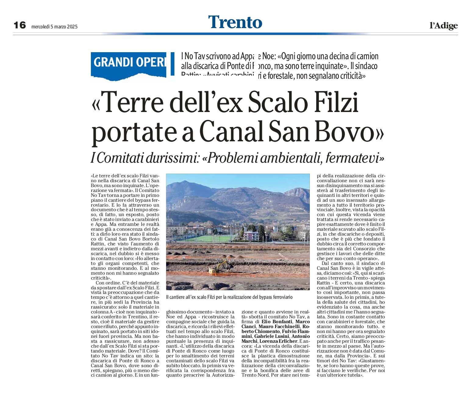 Terre dell’ex Scalo Filzi portate a Canal San Bovo