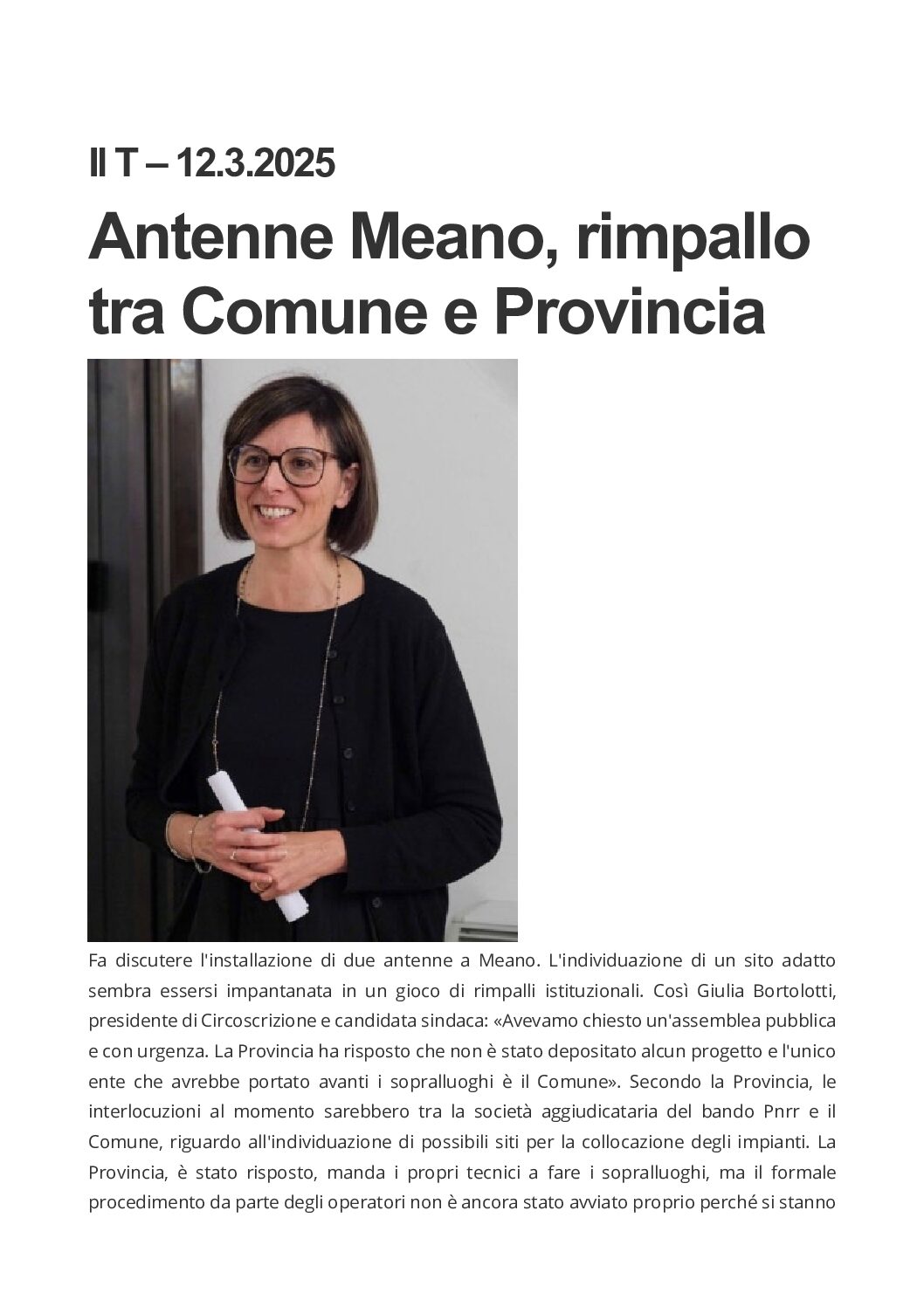 Antenne di Meano, rimpallo tra Comune e Provincia