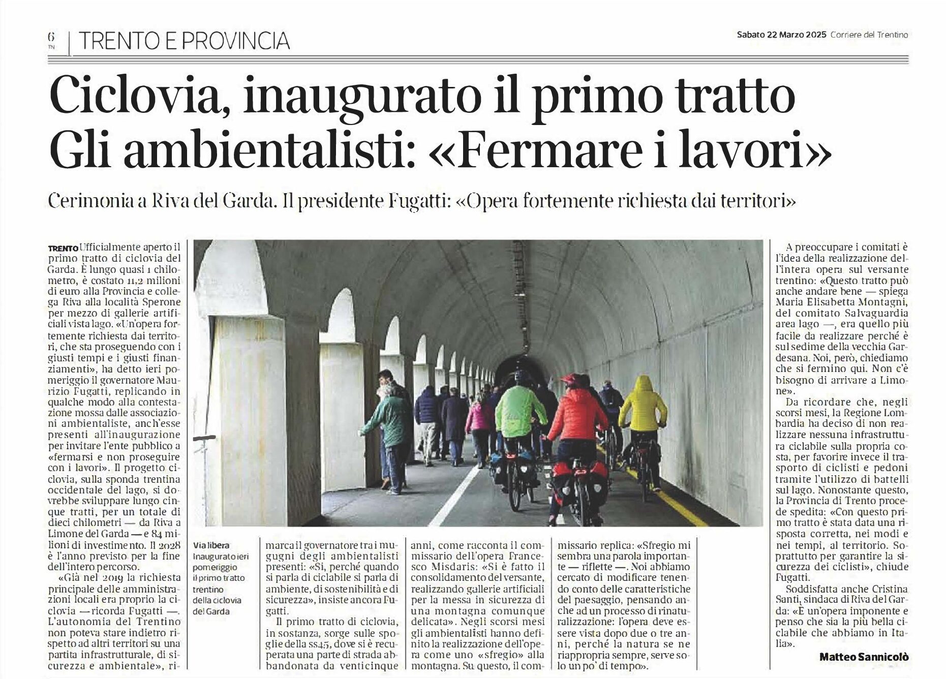 Ciclovia: inaugurato il primo chilometro