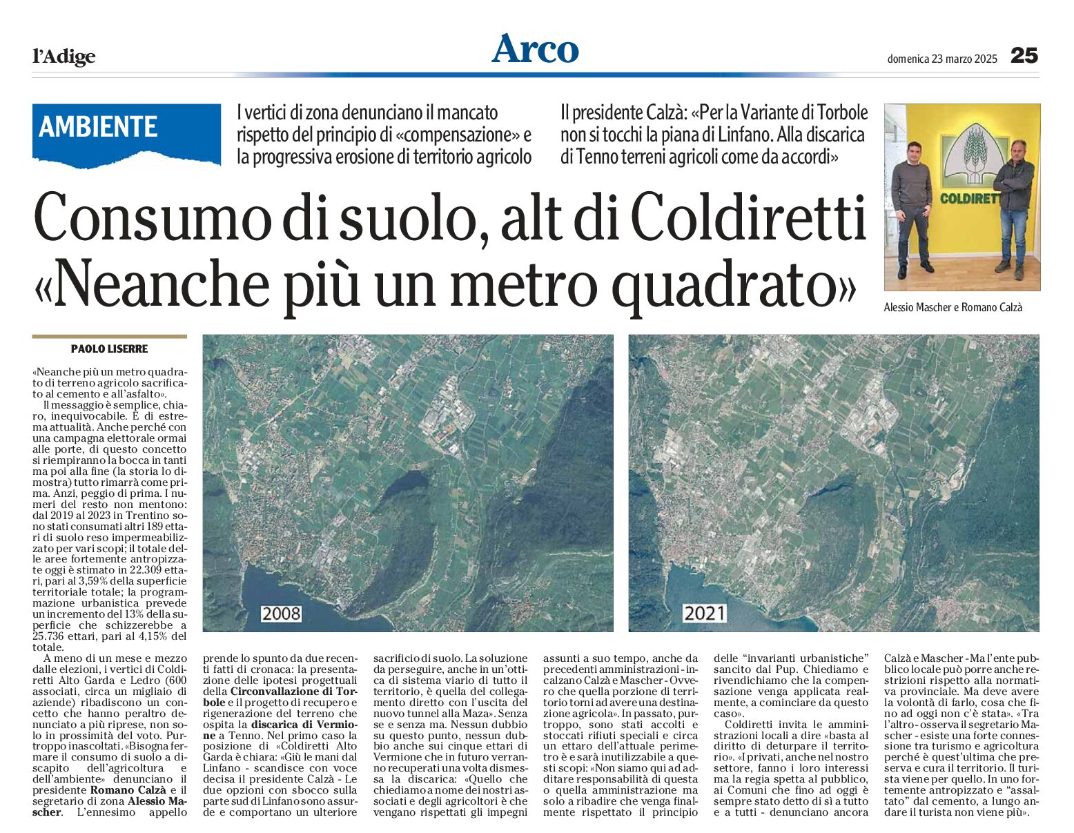 Arco: alt al consumo di suolo da Coldiretti